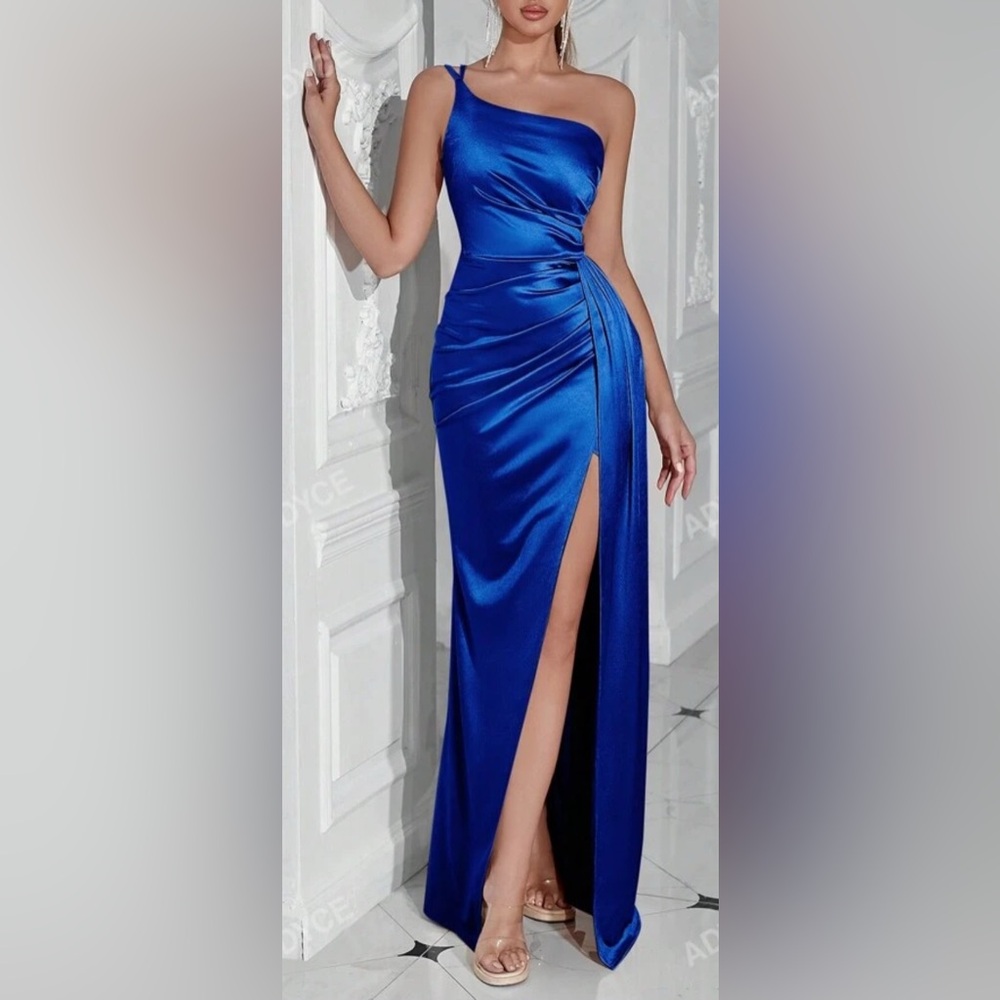 ADYCE Cobalt Blue One shoulder strap Bridesmaid/ Prom Gown NWOT